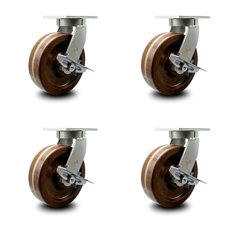 Service Caster 10 Inch Heavy Duty High Temp Phenolic Caster Brakes 2 Swivel Locks SCC, 4PK SCC-KP92S1030-PHRHT-SLB-BSL-2-SLB-2